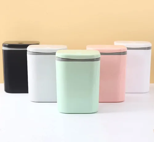 Vista 7 de Cubo de basura pequeño de 0.5 galones para encimera, cesta de basura de escritorio pequeña, color negro Mini basurero de escritorio con botón
