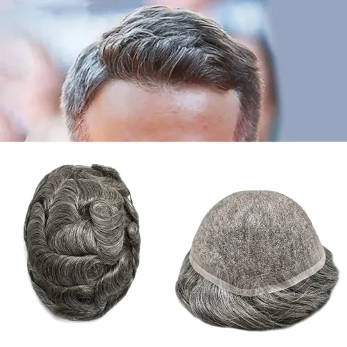 Vista 19 de Toupee para hombres completo francés encaje hombres toupee hairpieces 100% europeo sistema de reemplazo de cabello humano hombres piezas de pelo