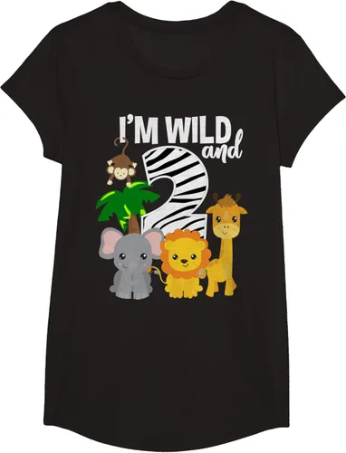 Vista 5 de Camiseta de cumpleaños con temática de zoológico de I'm Wild and 2, Negro, S