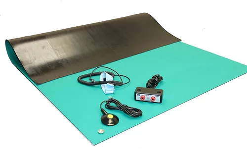Vista 5 de ESD Mat Kit - Tapete de mesa antiestático - Tapete de soldadura resistente al calor - con una correa para la muñeca, cable de conexión a tierra