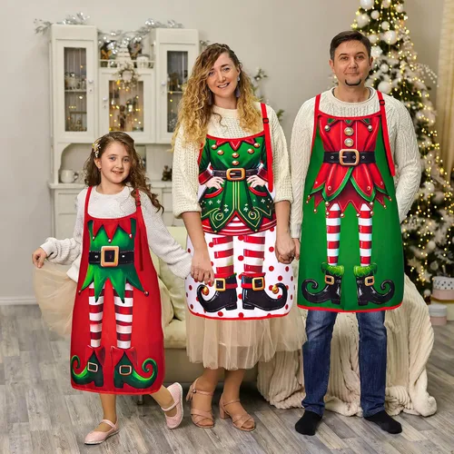 Vista 2 de 90shine 4 piezas de delantales de Navidad para mujeres: delantal de cocina para hornear y cocinar, accesorios de disfraz para adultos, decoraciones