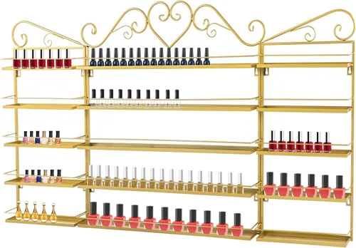 Vista 11 de Estante de almacenamiento de esmalte de uñas de metal para montar en pared, organizador de esmalte de uñas triangular de 5 niveles, soporte