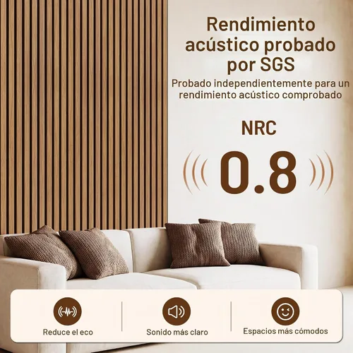 Vista 6 de Amsleekey Paquete de 4 paneles de pared de listones de madera acústica de Teca