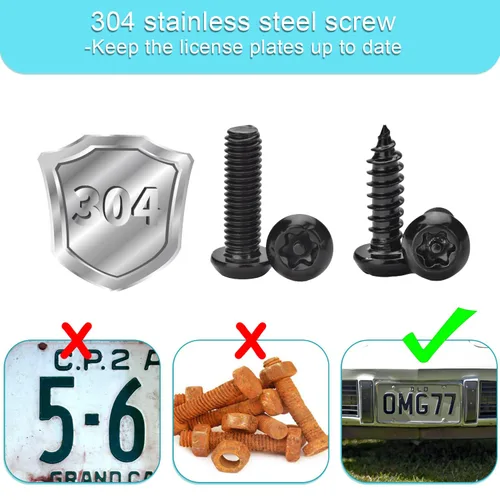 Vista 5 de Kit de tornillos antirrobo negros para matrícula, tornillos a prueba de manipulaciones para placa de matrícula, pernos de acero inoxidable 304