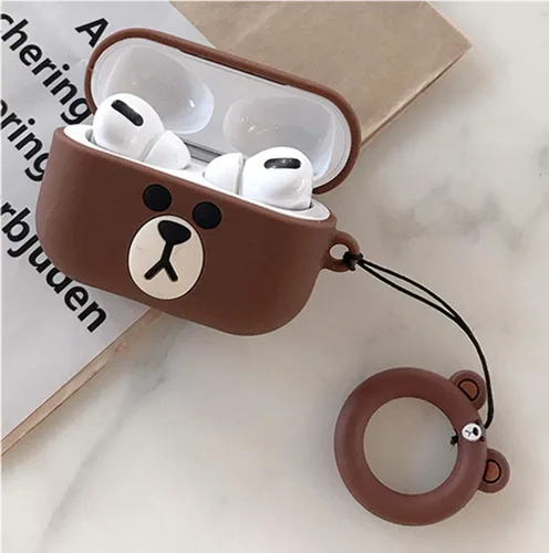 Vista 2 de Funda de silicona divertida compatible con Apple Airpods Pro y Pro 2 [patrón de mascotas 3D] (oso marrón pequeño)