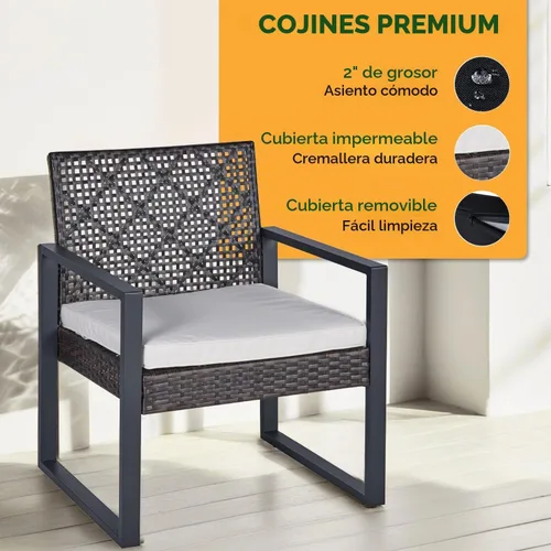 Vista 6 de BEEFURNI Juego de 4 muebles de mimbre para patio al aire libre, color negro