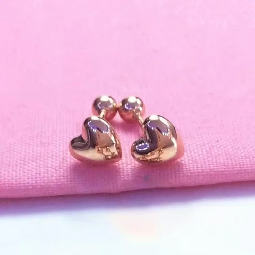 Vista 3 de SAGEKING 2024 New 585 Purple Gold Plated 14K Rose Gold Glossy Heart Earrings Women's Classic Elegant Small Fashion Jewelry Gift For Girlfriend