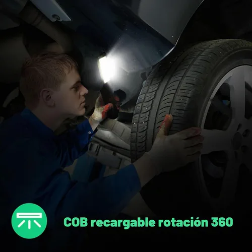 Vista 5 de Honoson - Juego de 4 luces de trabajo LED Honoson recargables con base magnética, gancho para colgar y rotación de 360°, 5 modos de linterna LED