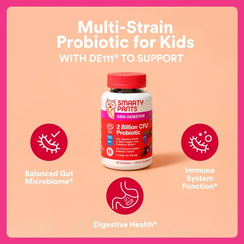 Vista 2 de Gomas probióticas SmartyPants para niños para la salud digestiva: suplemento de apoyo a la salud intestinal e inmunidad con 2 mil millones de CFU