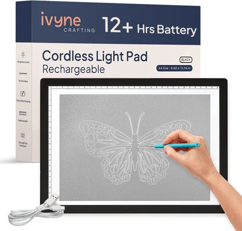 Vista 14 de iVyne Almohadilla de luz con cable para desmalezar vinilo, caja de luz A4 para dibujo, tablero de luz para trazar, caja de luz para pintura de Negro
