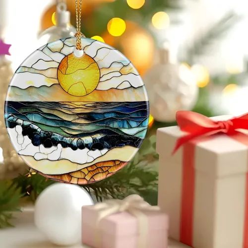 Vista 6 de Adorno de puesta de sol de playa, adorno de Navidad, decoración de árbol de Navidad, decoración de vacaciones, relleno de calcetines, idea de regalo