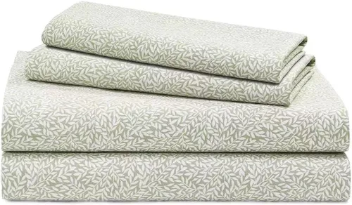 Vista 6 de Lauren Ralph Lauren Juego de sábanas con estampado de hojas de 230 hilos 100% algodón de 4 piezas (gris, queen)
