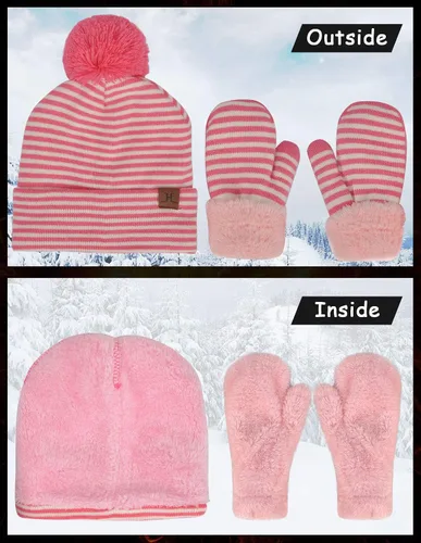 Vista 2 de Juego de gorro y guantes de invierno para niños de 2 a 5 años