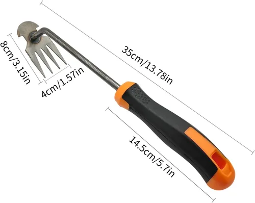 Vista 2 de XIAONAN Herramienta de desmalezas, herramienta de extracción de malezas de jardín con mango, herramienta manual de desbrozadora manual de 4 dientes