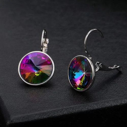 Vista 3 de Aretes de aro redondos de cristales austriacos para mujer, chapados en oro de 14 quilates, hipoalergénicos