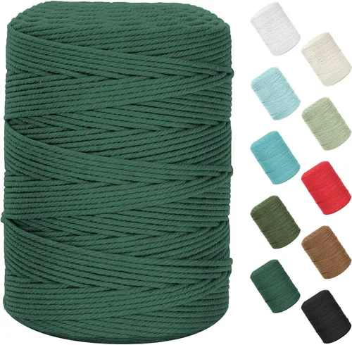 Vista 65 de Cuerda de macramé de 0.079 in x 220 yardas (656 pies), cuerda de algodón natural para colgar en la pared, ganchos de plantas, manualidades Verde