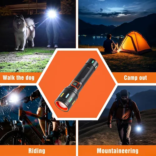 Vista 9 de Linterna táctica súper brillante, linternas LED, alta potencia, 2000 lúmenes con 3 modos de iluminación, luces de flash impermeables con zoom
