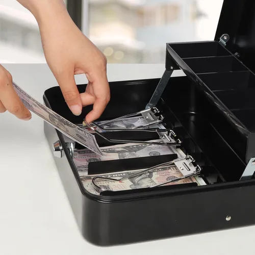 Vista 6 de Jssmst - Caja de efectivo de metal grande con bandeja de dinero,Caja de bloqueo