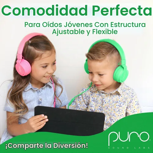 Vista 4 de Puro Sound Labs - Kids Headphones, Volume-Limiting 85dB, PuroBasic, Green Verde