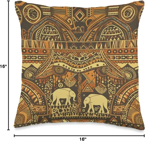 Vista 4 de Logiamerch Patterns Patrón africano con elefante, almohada Love Africa, 16 x 16 pulgadas, multicolor