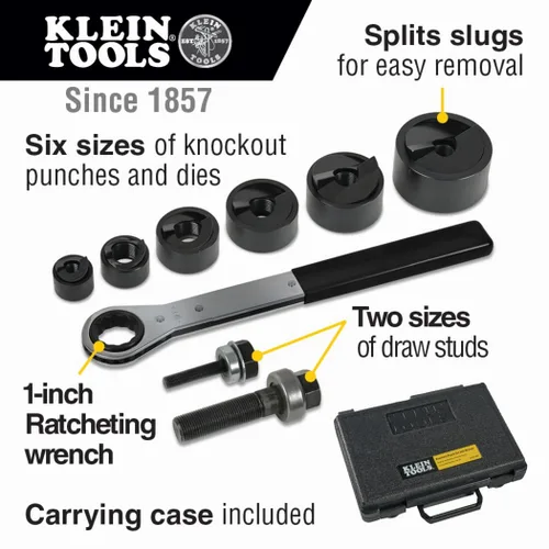 Vista 2 de Klein Tools 53732SEN - Juego de punzones con llave, cortador de orificios de conducto eléctrico de 1/2 a 2 pulgadas