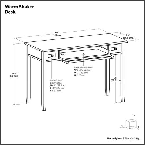 Vista 2 de SIMPLIHOME Warm Shaker - Juego de 2 piezas para oficina en casa, escritorio de madera maciza de 48 pulgadas Marrón castaño