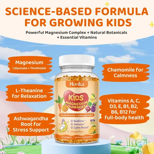 Vista 4 de Gomitas de magnesio para niños – Suplemento de magnesio con L-teanina, manzanilla y multivitaminas para niños y adultos para dormir, calma