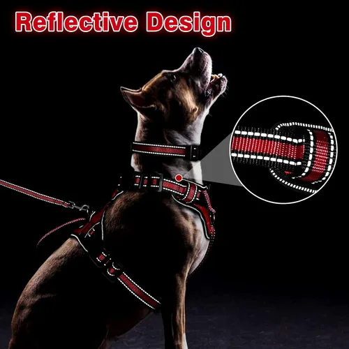 Vista 5 de WINSEE - Juego de arnés, collar y correa para mascotas, todo en uno, arnés reflectante para perros sin tirones con hebillas ajustables para Rojo