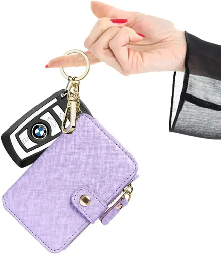 Vista 52 de Cartera con llavero, tarjetero con bloqueo RFID de piel, funda para tarjetas de crédito con cremallera para mujer
