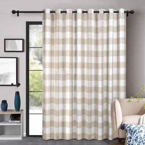 Vista 7 de Cortinas de cuadros de búfalo DriftAway a cuadros negro y blanco extralargas con tratamiento ojo de sargento para dormitorio y sala de estar