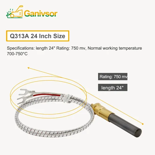 Vista 3 de Ganivsor Generadores de termopila de 24", termopila Q313A de 750 milivoltios para calentador de agua a gas/chimenea/freidora de gas/horno, termopar