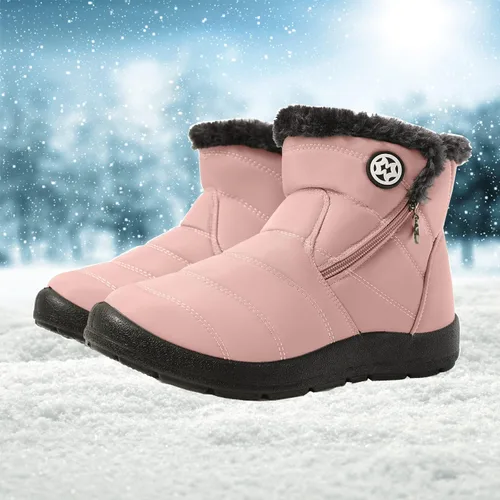 Vista 15 de Eagsouni Botas de nieve para mujer, botines de invierno para mujer, con forro de piel cálida, botines gruesos con cremallera, zapatos planos