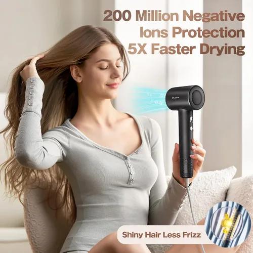 Vista 3 de Labiim Secador de pelo, secador iónico de alta velocidad con motor sin escobillas de 110,000 RPM para secado rápido, frizz de iones de 656.2 ft