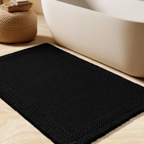 Vista 15 de Tapete de baño con diseño de gofre, moderno, bohemio, absorbente, antideslizante, ultrasuave, lavable a máquina, con letra de baño, dormitorio