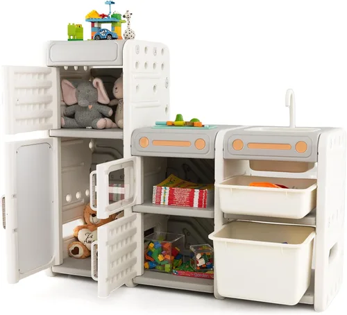 Vista 9 de Costzon Organizador de almacenamiento de juguetes para niños y estantería, estante multiusos con contenedores de almacenamiento extraíbles