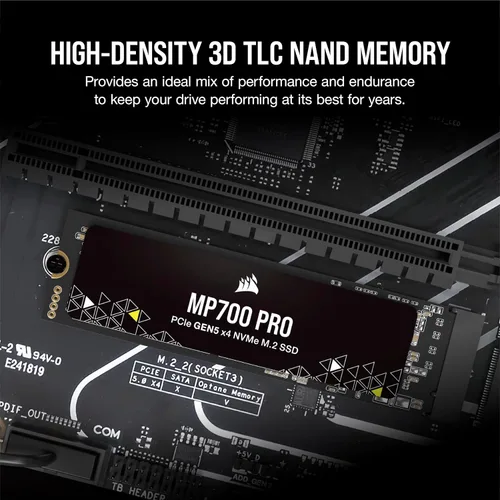 Vista 5 de Corsair MP700 PRO 1TB M.2 PCIe Gen5 x4 NVMe 2.0 SSD – M.2 2280 – Hasta 11,700MB/seg de lectura secuencial – NAND TLC de alta densidad – Negro