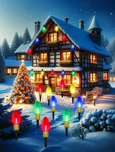 Vista 6 de C9 - Luces de camino de Navidad para exteriores, juego de 4 luces de Navidad para césped al aire libre con bombillas LED C9 transparentes multicolor