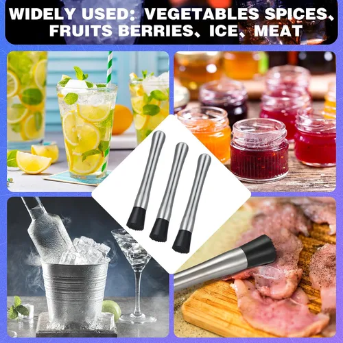 Vista 6 de Zonon 16 piezas de muddler para cócteles, de acero inoxidable, 8 pulgadas de largo, herramienta de mojito para bebidas, trituradora de hielo, juego