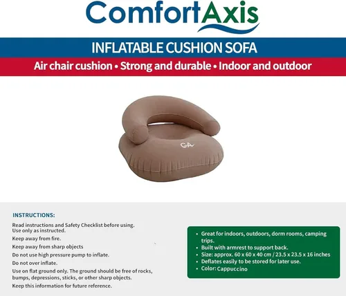 Vista 2 de Comfort Axis - Sofá tumbona inflable resistente, diseño de reposabrazos ancho para niños, 23.5 x 23.5 x 16 pulgadas