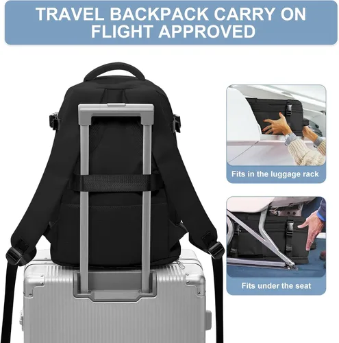 Vista 6 de Mochila de viaje Suwasp para mujer aprobada por aerolíneas, equipaje de mano aprobado para vuelos, mochila para hombre, Negro, Mediana, Moderno