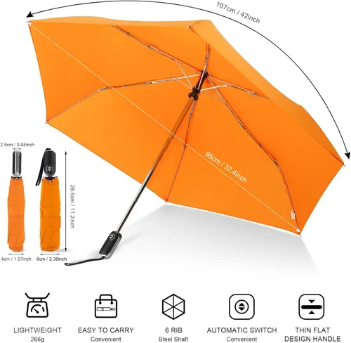 Vista 46 de LEAGERA Paraguas de viaje compacto para bolso, mango plano, impermeable para lluvia ligera