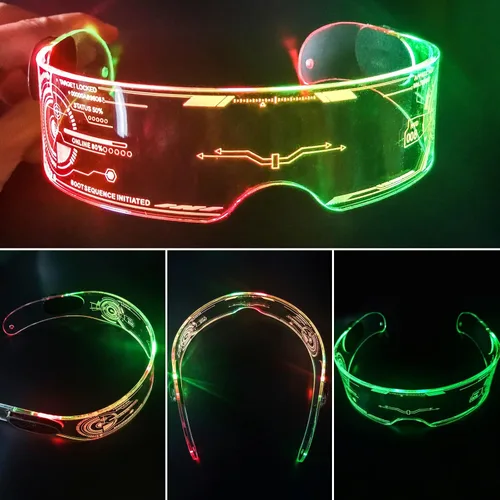 Vista 5 de Fency Cyberpunk - Gafas LED recargables por USB con control bilateral, 7 colores cambiantes intermitentes