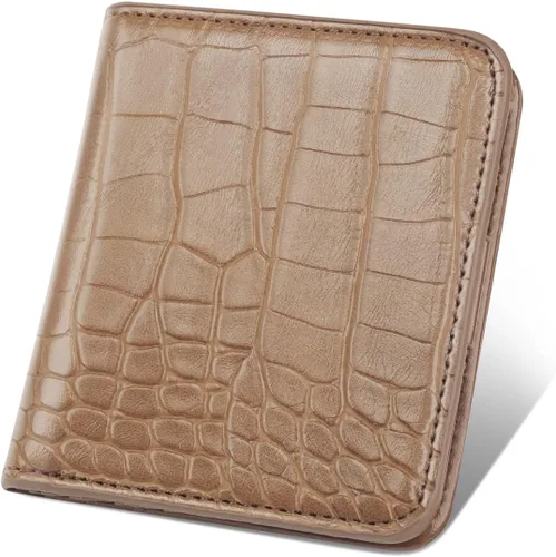 Vista 10 de Billetera para mujer, pequeña, plegable, para tarjetas de crédito, con bloqueo Rfid, de lujo, piel sintética, de cocodrilo, monedero pequeño