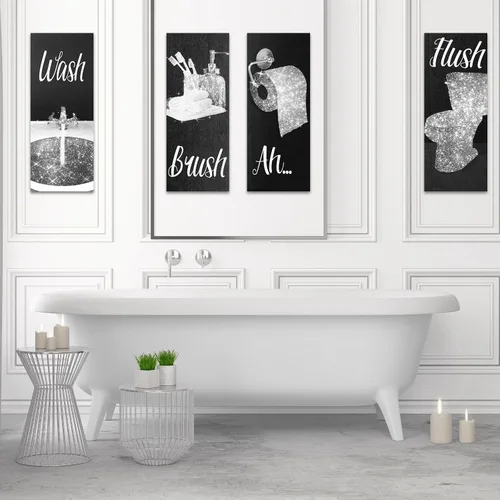 Vista 6 de Chinco 4 piezas de arte de pared divertido para mujeres, decoración de baño 9.84 x 3.94 x 0.2 pulgadas, decoración de baño glamurosa moderna