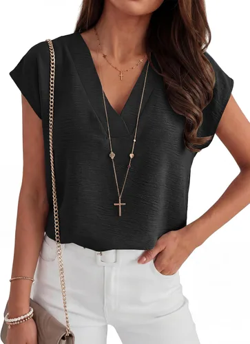 Vista 3 de ANRABESS - Blusa casual de negocios para mujer, manga casquillo, cuello