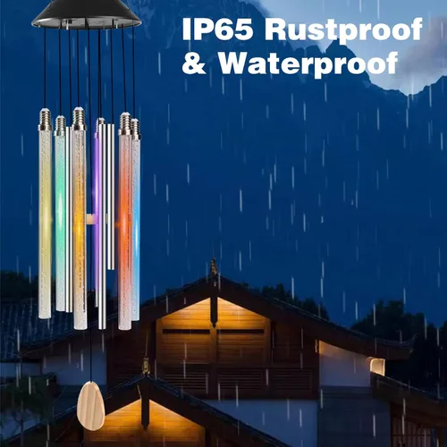 Vista 5 de Bursvik Campanas de viento solares para exteriores, 6 tubos LED con 4 tubos de aluminio, campanas de viento con cambio automático de color, regalos