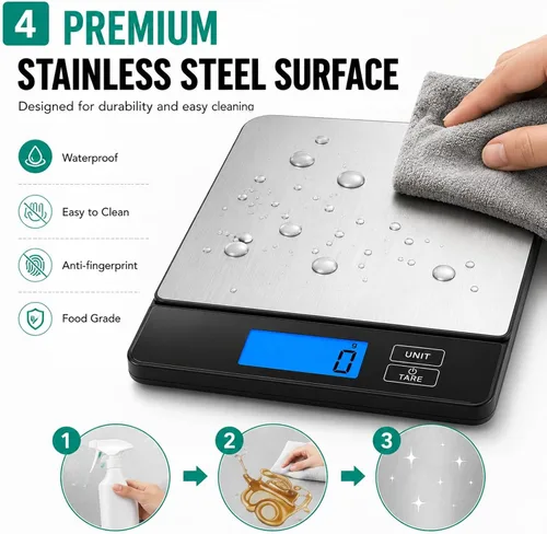 Vista 4 de URAMAZ Básculas inteligentes para alimentos de cocina, báscula digital de alimentos de acero inoxidable en gramos y onzas con aplicación de Multi