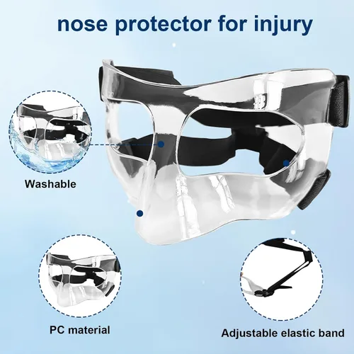 Vista 3 de Protector de nariz para nariz rota, máscaras faciales deportivas con acolchado de espuma, protector facial transparente ajustable, protección