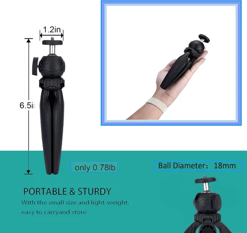 Vista 3 de Mini trípode para cámara con soporte para teléfono y soporte GoPro, cabezal de bola 360, negro, compatible con DSLR, GoPro, Smartphone, Webcam