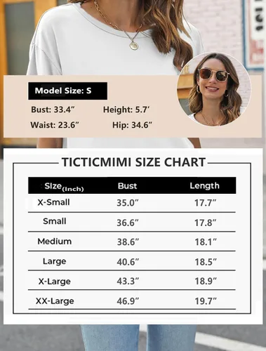 Vista 5 de TICTICMIMI Camisetas cortas de verano para mujer, manga corta, cuello redondo, camisetas básicas sin botones